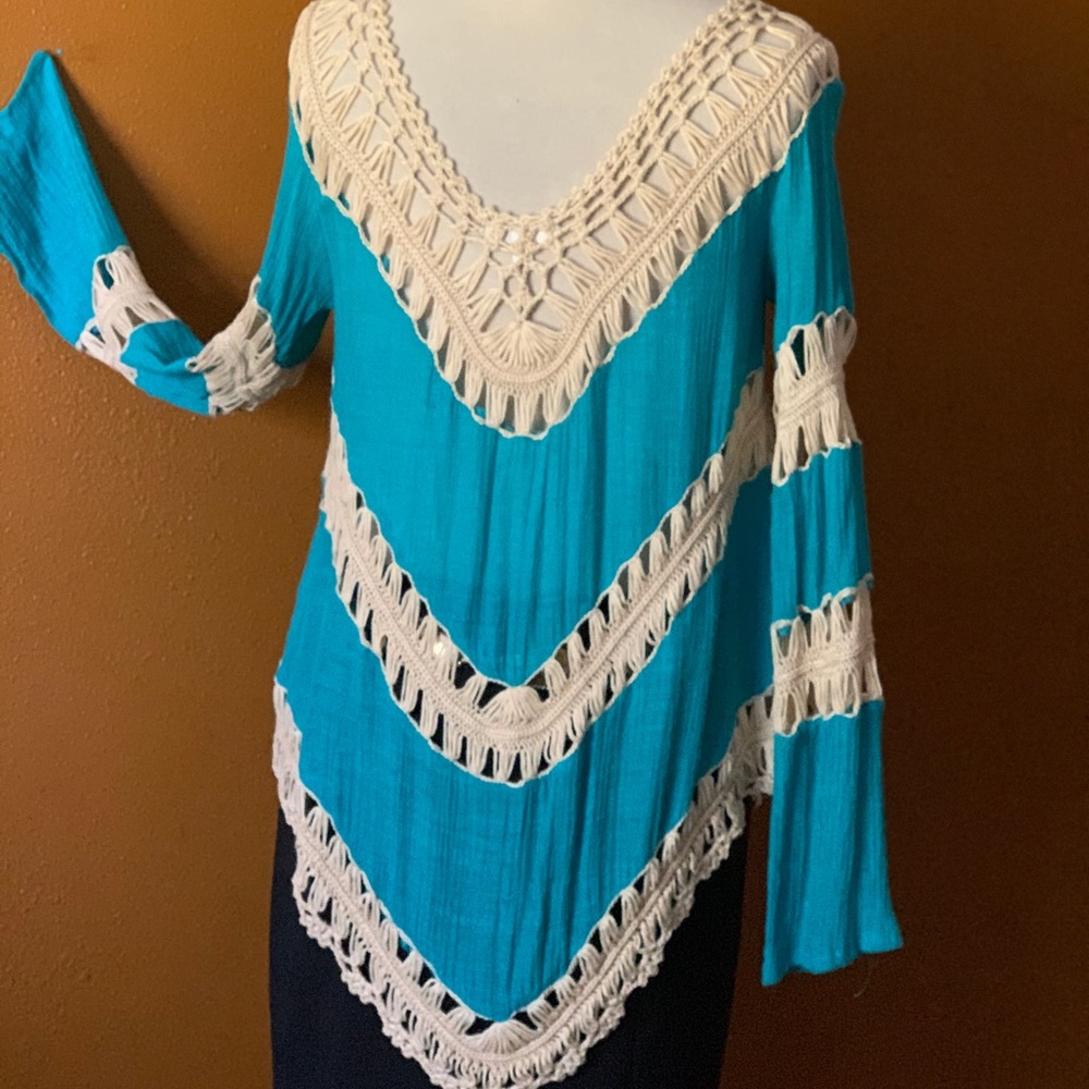 Aqua Blue Crochet Women’s Oversized Layering Top